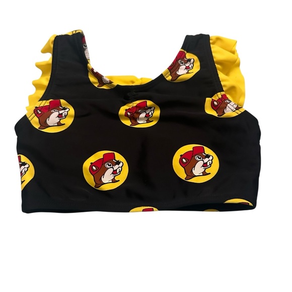 Kids Black and Yellow Cartoon Print Bikini Top - Picture 1 of 3
